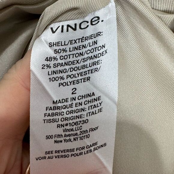 VINCE Textured Linen Double breasted blazer in Sand - Picture 9 of 9